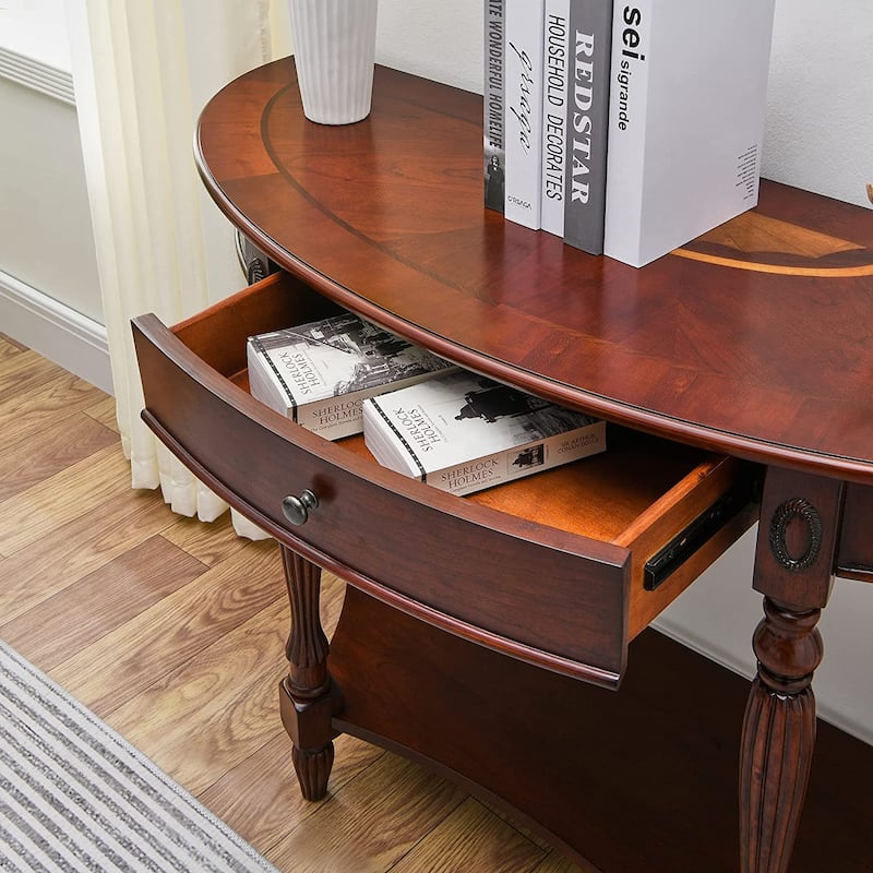 Solid Wood Coffee Table Console Table with Storage Drawer