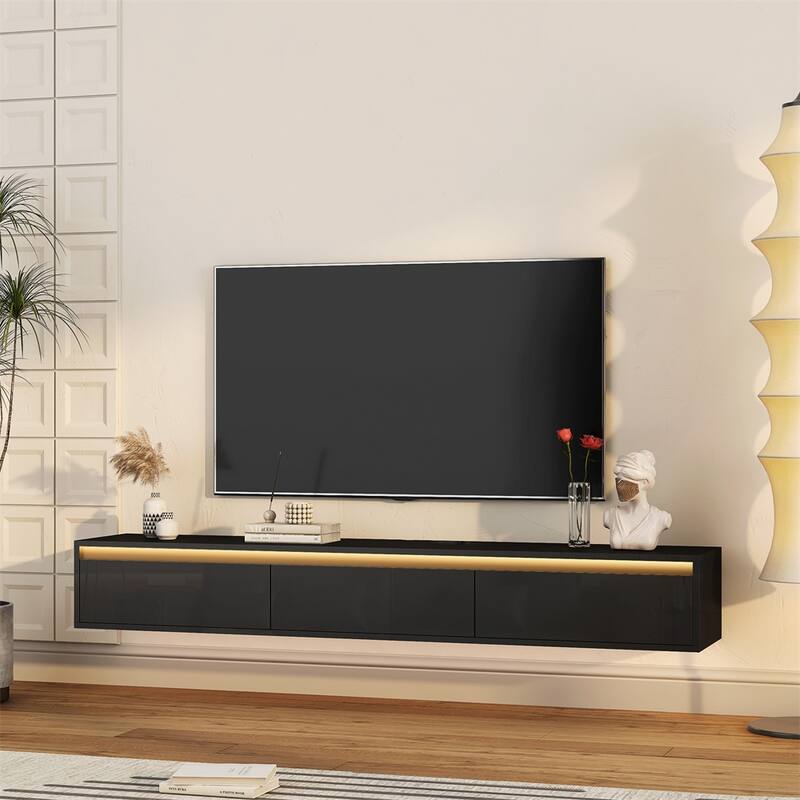 Wall Mounted TV Stand with Led Lights & Power Outlet for Living Room