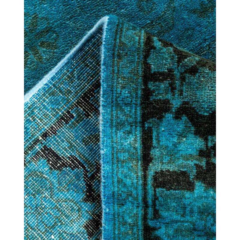 Overton Hand Knotted Wool Vintage Inspired Modern Contemporary Overdyed Blue Runner Rug - 2' 8" x 10' 4"