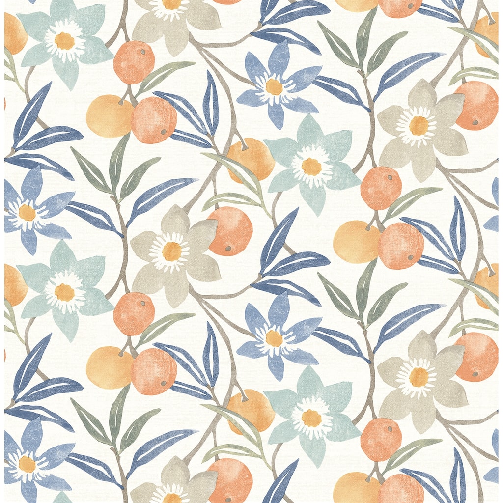 Chesapeake Passiflora Blue Fruit and Floral Wallpaper