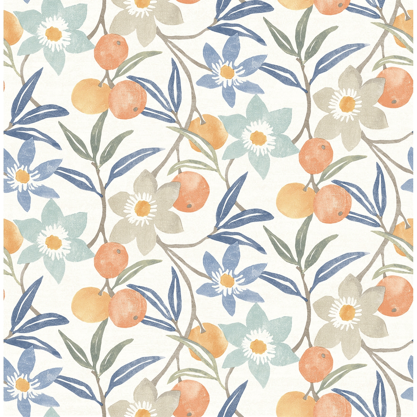 Chesapeake Passiflora Blue Fruit and Floral Wallpaper