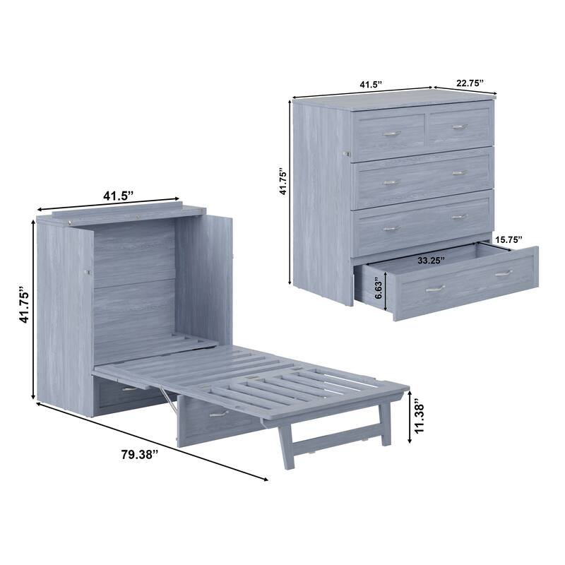 AFI Northfield Murphy Bed Chest with 6" Mattress, Storage Drawer & Built-In Charger