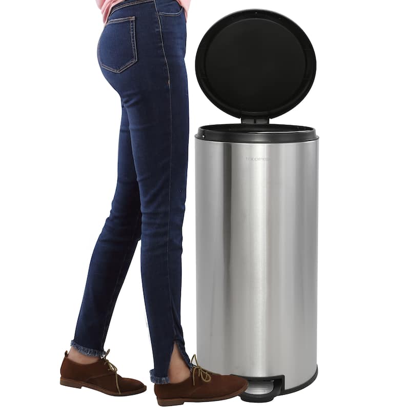 happimess Oscar Round 8-Gallon Step-Open Trash Can with FREE Mini Trash Can, Stainless Steel/Black