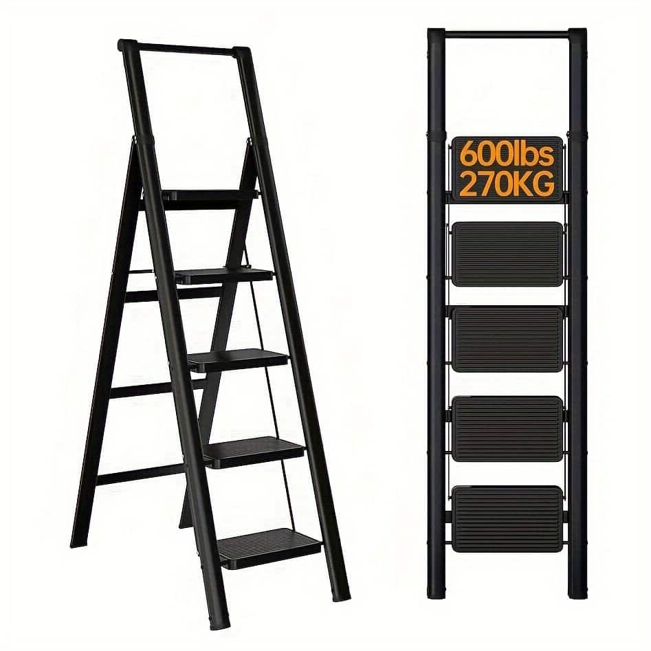 Anmytek Heavy Duty 5 Step Folding Step Ladder 600 lbs Capacity with Non Slip Treads and Integrated Handle for Home,Office Use