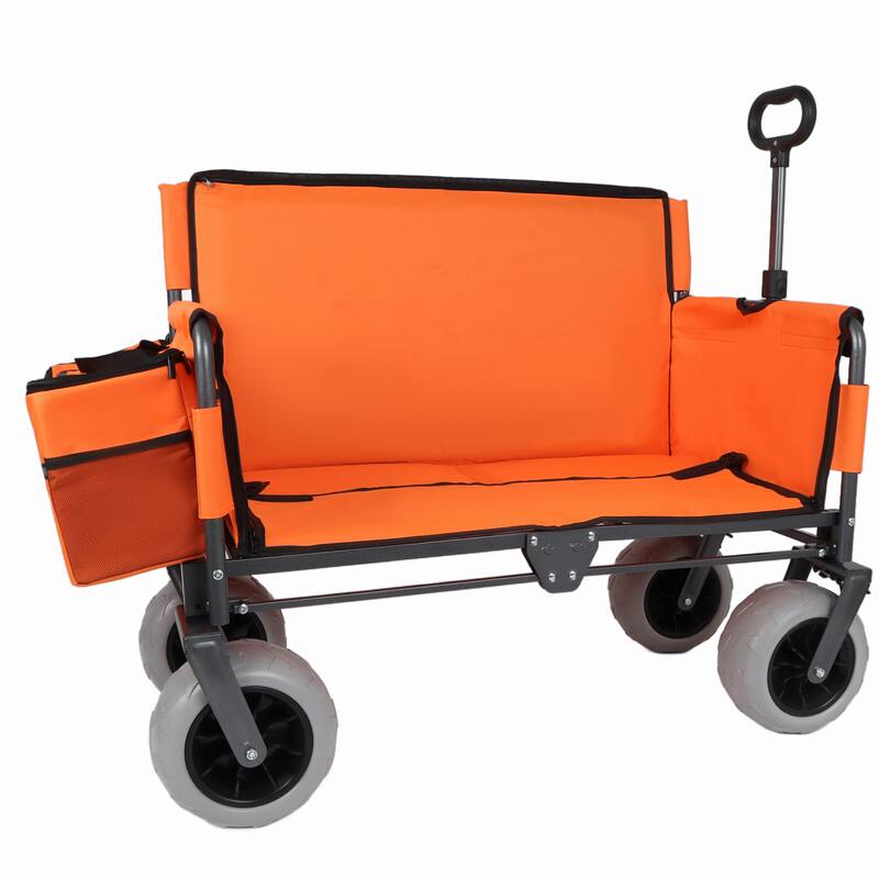 3-in-1 Folding Wagon with Bench Seat-Includes 1 ice pack, 500lbs Capacity, 9"x4" Beach Tires for Camping & Beach