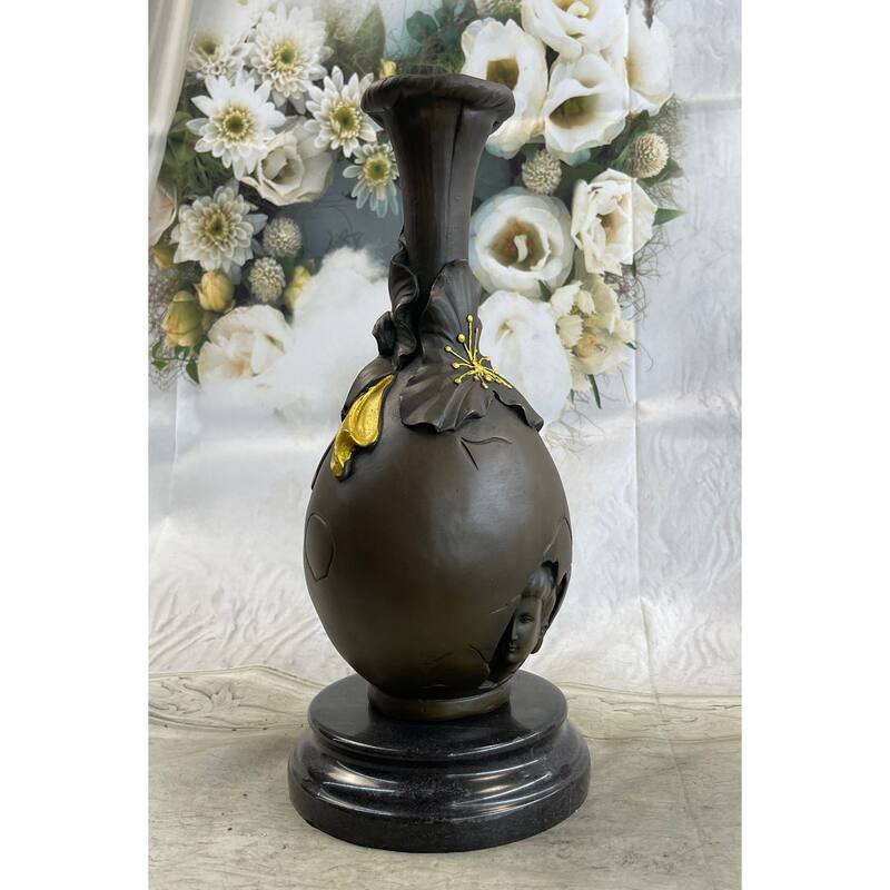 Art Deco/Nouveau Portrait Of A Girl Bronze Sculpture Marble Base Figurine Figure