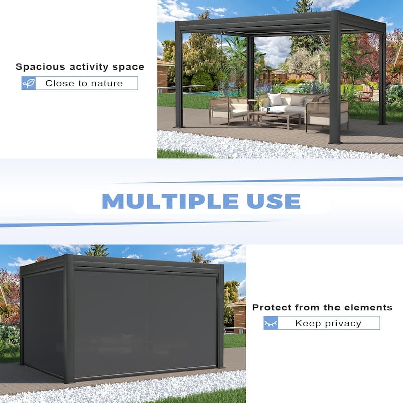 EROMMY Outdoor Louvered Pergola Gazebo with Adjustable Aluminum Rainproof Roof and Pull-Down Screen
