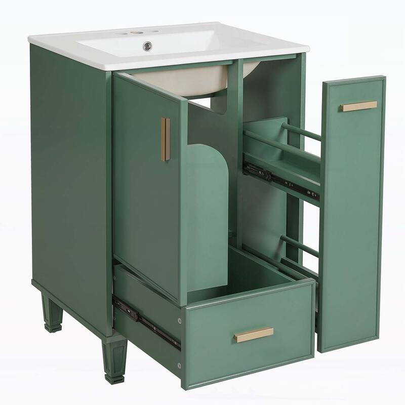 Freestanding Vanity Set with Door Shelf,Deep Drawer,2-Tier Pull-Out Basket