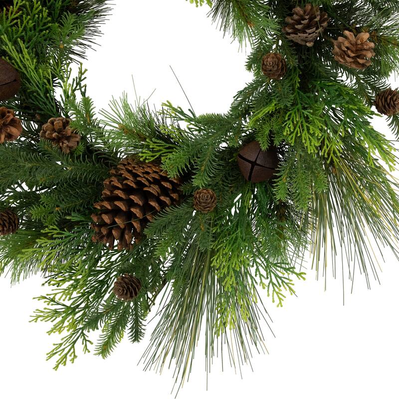 Real Touch™️ Pinecones and Jingle Bells Artificial Christmas Wreath - 26" - Unlit