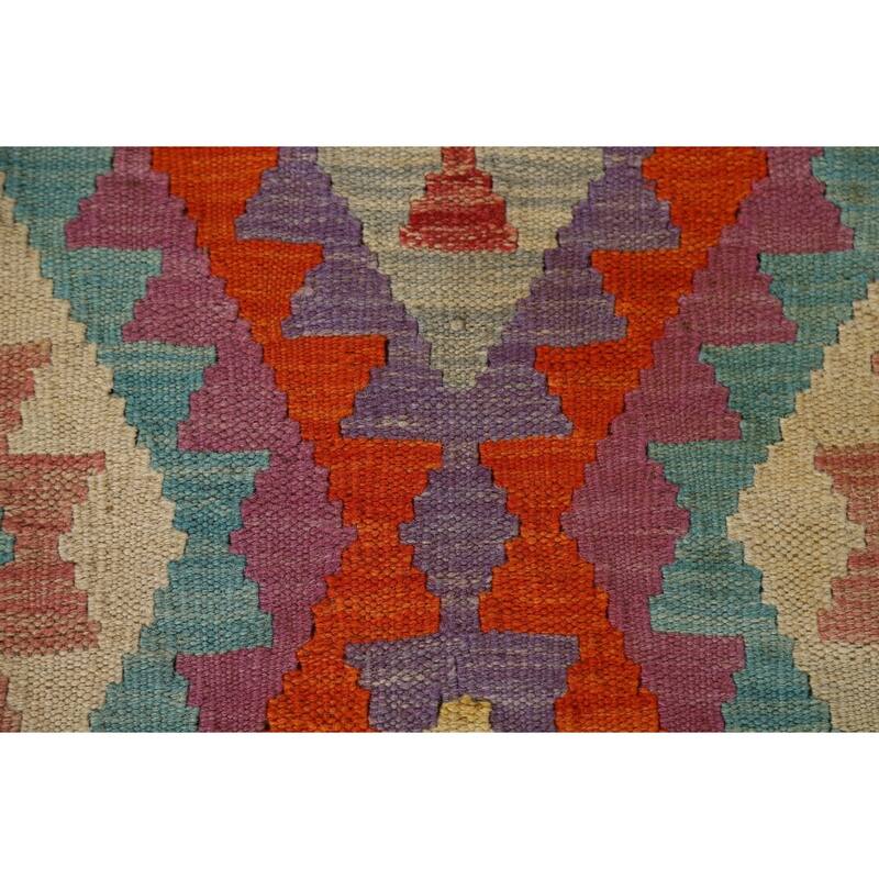 Multicolor Kilim Oriental Accent Rug Hand-Woven Wool Foyer Carpet - 3'4"x 4'11"