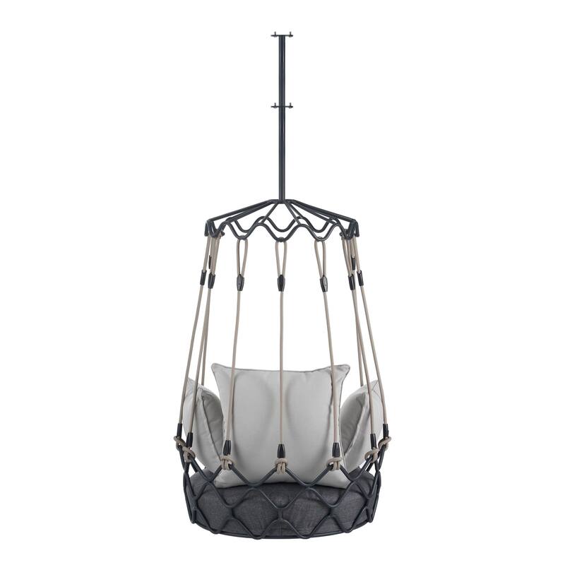 Outdoor porch hanging basket chair with 8-inch thick waterproof cushion
