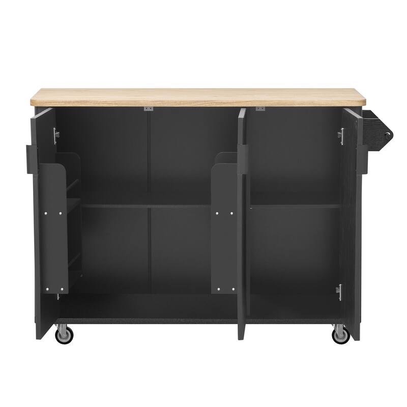 51.30'' Fluted Kitchen Island with Drop Leaf, Rolling Wheels, Internal Storage Rack, and Towel Rack - 51.3'' x 29.5'' x 36.4''
