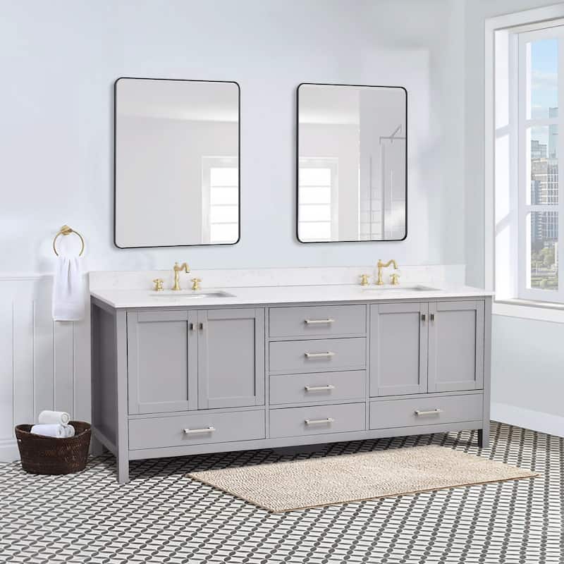 StarrySky 84 inch Undermount Double Sink Bathroom Vanity with Engineered Carrara Marble Top