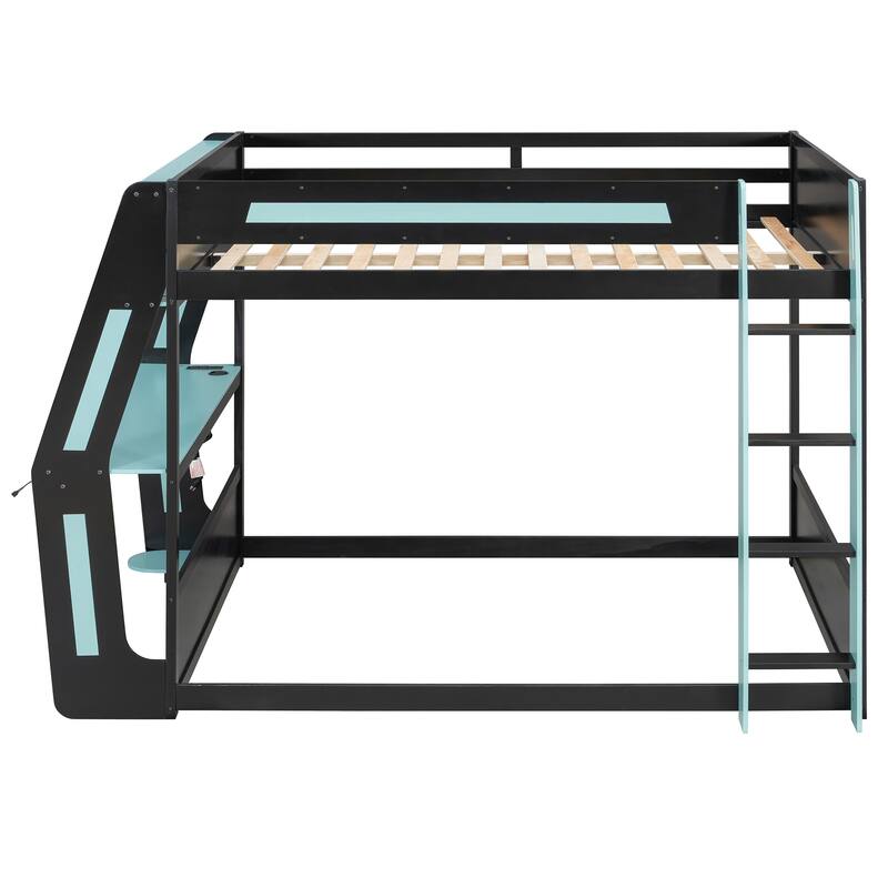 Full Size Gaming Loft Bed with RGB Desk & LED Lights - Heavy Duty Esports Bunk Bed with USB Ports, Cable Management for Gamers