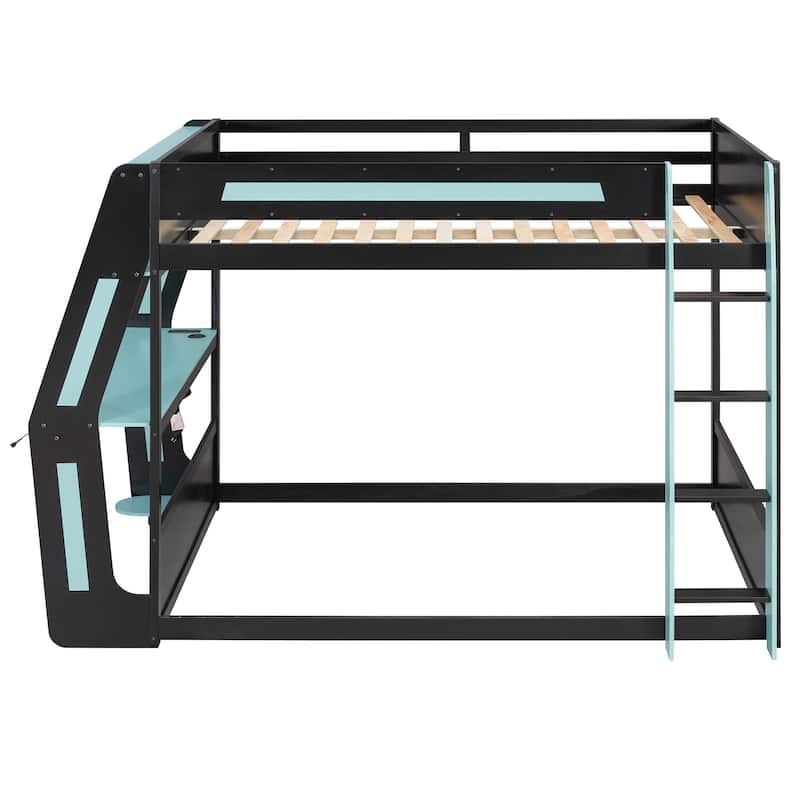 Gaming Loft Bed with Desk LED USb Shelf Full Size