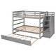 preview thumbnail 7 of 7, Gray Full-Over-Full Bunk Bed, Trundle, 3 Storage Stairs, Elegant and Practical
