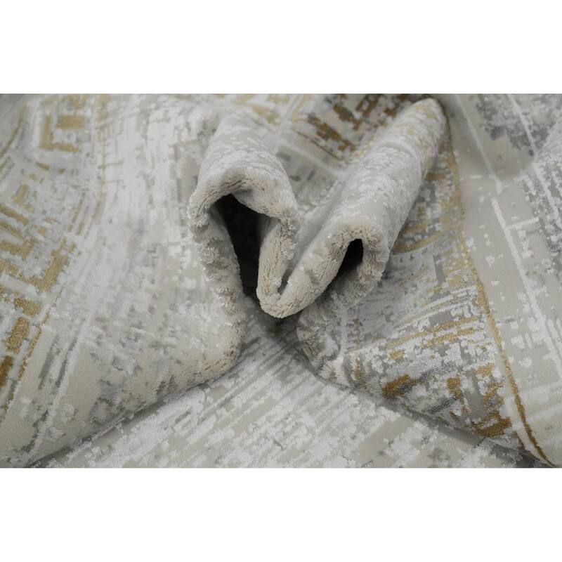 Machine Made Oriental Polyester Carpet Bordered Greys & Charcoal Distressed Area Rug - 7' 5'' X 5' 2''
