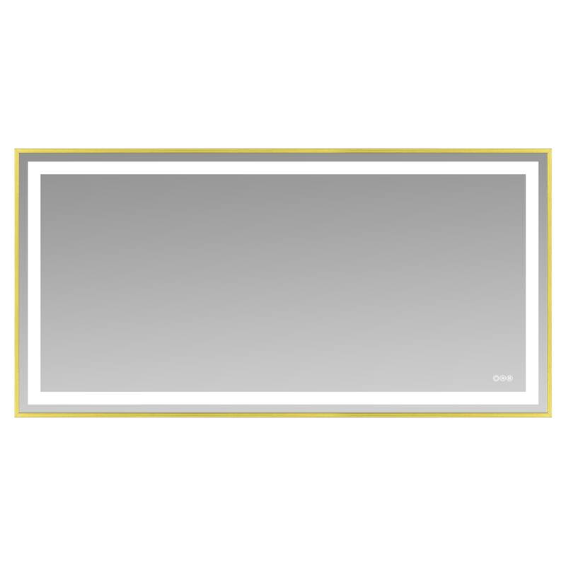 Gold-Silver Glass LED Vanity Mirror with Dual Lights and Anti-Fog - 72” W x 36” H - Gold-Silver