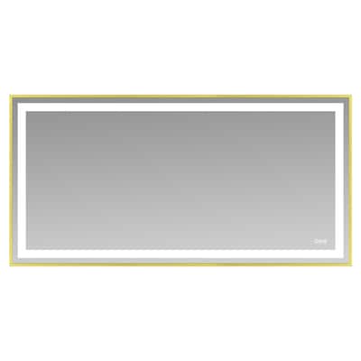 Gold-Silver Glass LED Vanity Mirror with Dual Lights and Anti-Fog - 72” W x 36” H