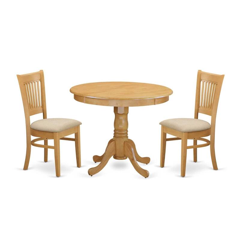 3-Piece Natural Oak Finish Solid Wood Top - Dining Room Set - Seats 4