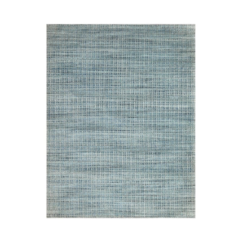 Hand Knotted Textured Aqua,Gray Tibetan Wool Modern Oriental Area Rug - 7' 11'' x 9' 11''