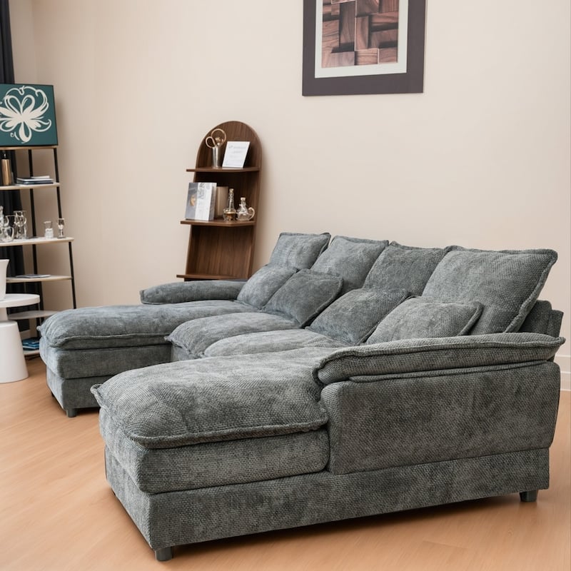 110.24" Modular Double Chaise Lounge Sectional Sofa with Waist Pillows