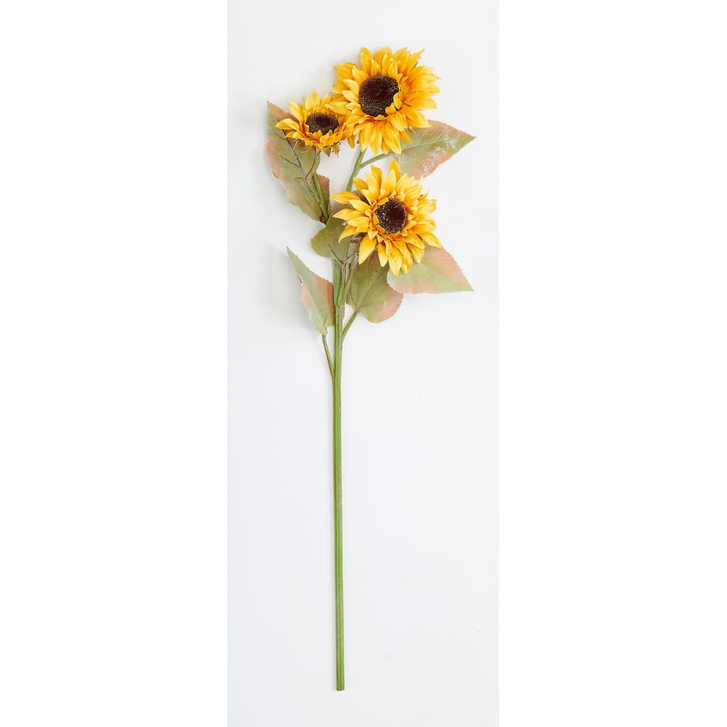 33" Artificial Sunflower with Leaves Spray x 3, Yellow - 33