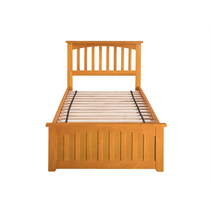 Gothic Grace Platform Bed with Trundle - Twin/Full Size, Grey Hardwood - Sturdy & Elegant Design