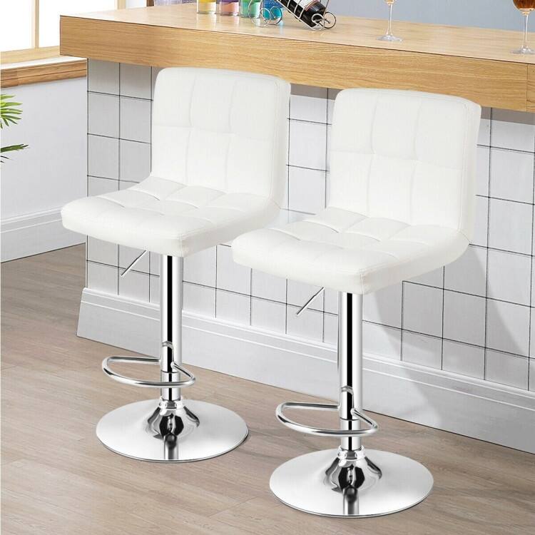 Set of 2 Adjustable Height Bar Stool with PU Leather Seat and Swivel Function for Kitchen or Pub - 17.5"L x 20"W x 37" - 45"H - White