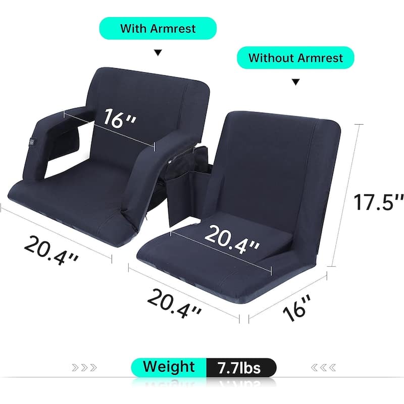 Heated Stadium Seats, 5 Reclining Positions Bleacher Chairs with Padded Armrests, NO Power Bank