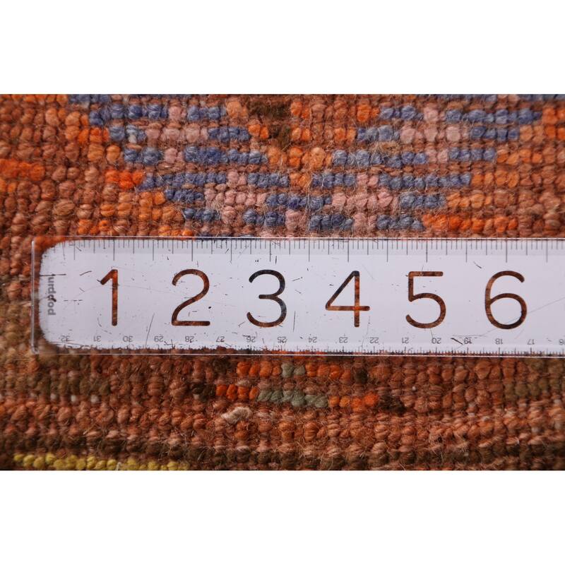 Hand Knotted Oriental 100% Wool Carpet Transitional Geometric Oranges & Rust Anatolian Area Rug - 2' 10'' X 1' 7''