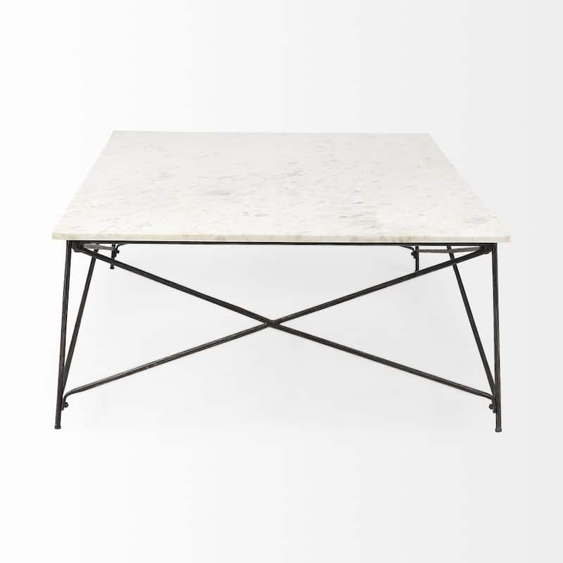 HomeRoots 35" White And Black Genuine Marble And Iron Coffee Table - 35