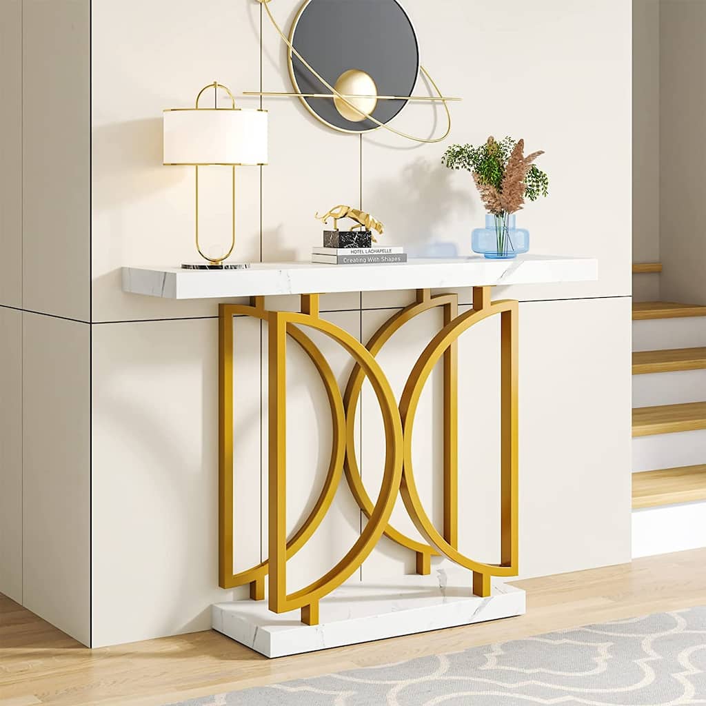 Faux Marble Entry Console Table, Modern Sofa Accent Table for Entryway ...