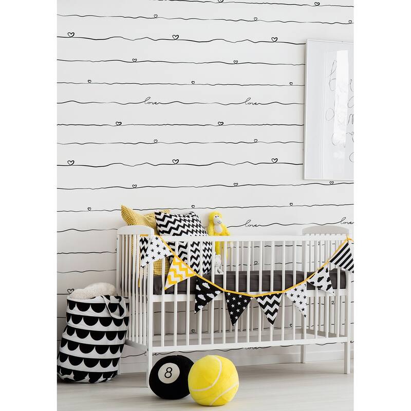 Chesapeake Love & Hearts Black Script Wallpaper - 20.9 x 396 x 0.025