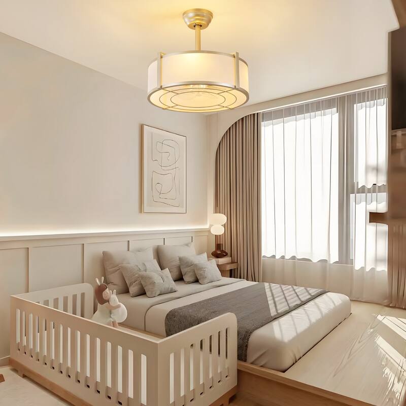 20" Modern Fabric Caged Ceiling Fan Chandelier with Remote - 4-Light