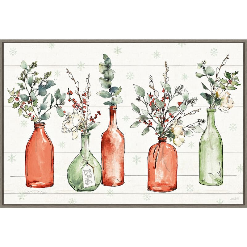 Modern Farmhouse I Christmas Floral Vase by Anne Tavoletti Framed Canvas Wall Art
