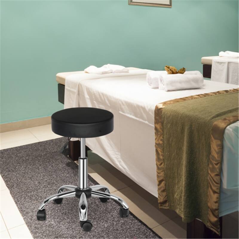 Adjustable Rolling Stool Swivel Salon Shop Stool Chair with PU Leather Cushioned in Black