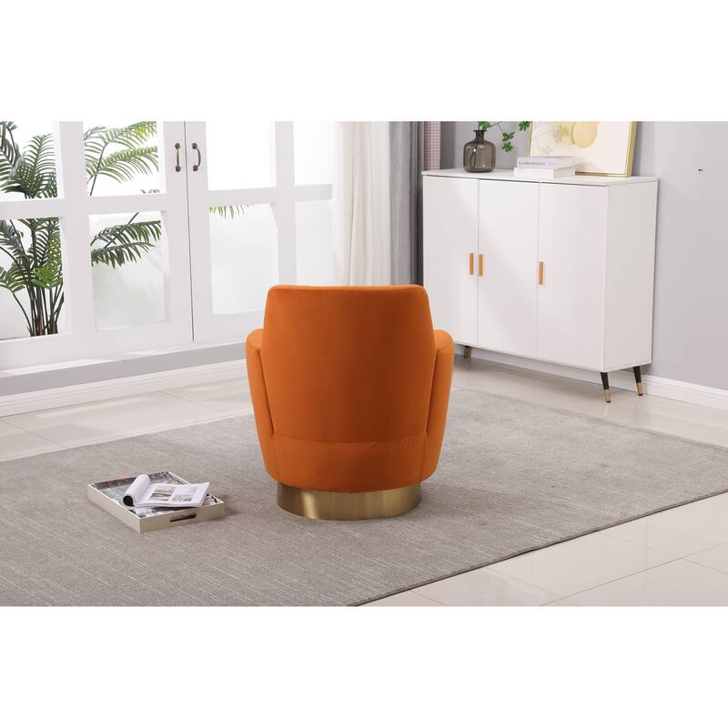 Velvet Swivel Barrel Chair with Gold Base & High-Density Foam