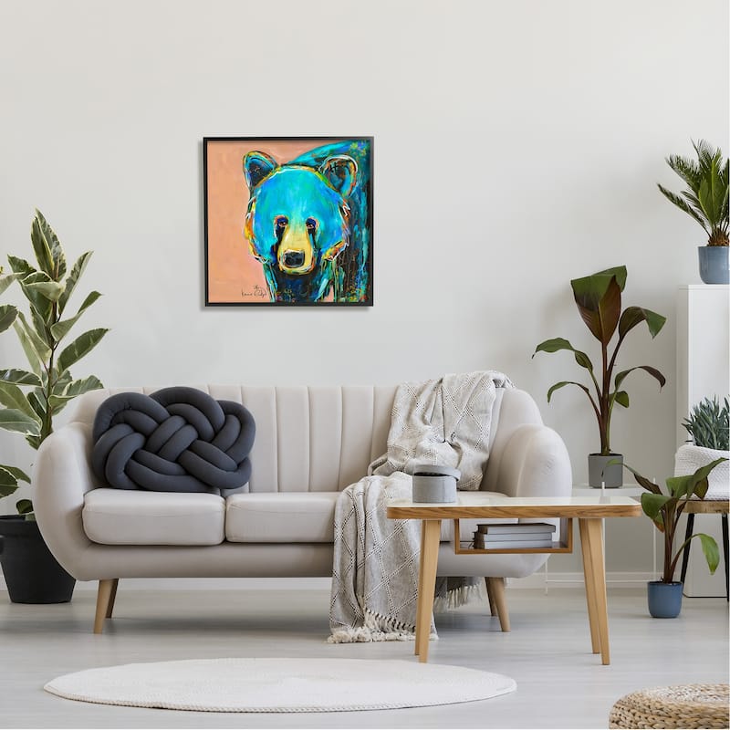 Stupell Brilliant Blue Bear Gazing Street Style Graffiti Splatter Framed Wall Art, Design by Karrie Evenson