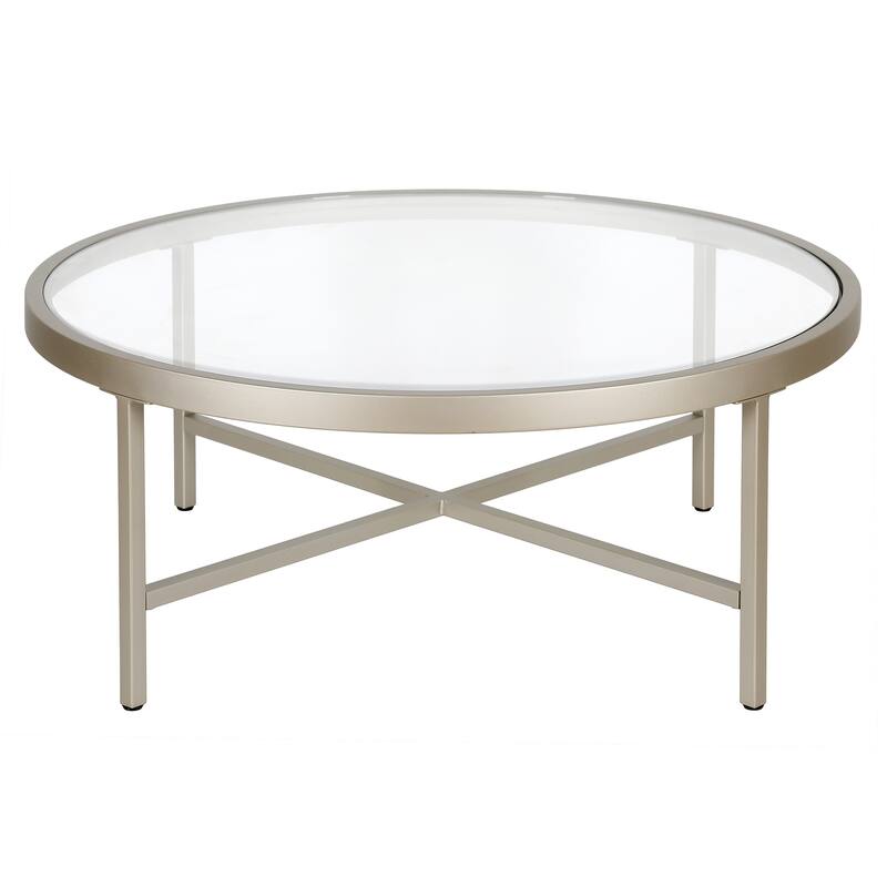 Xivil Contemporary Round Glass Top Steel Coffee Table