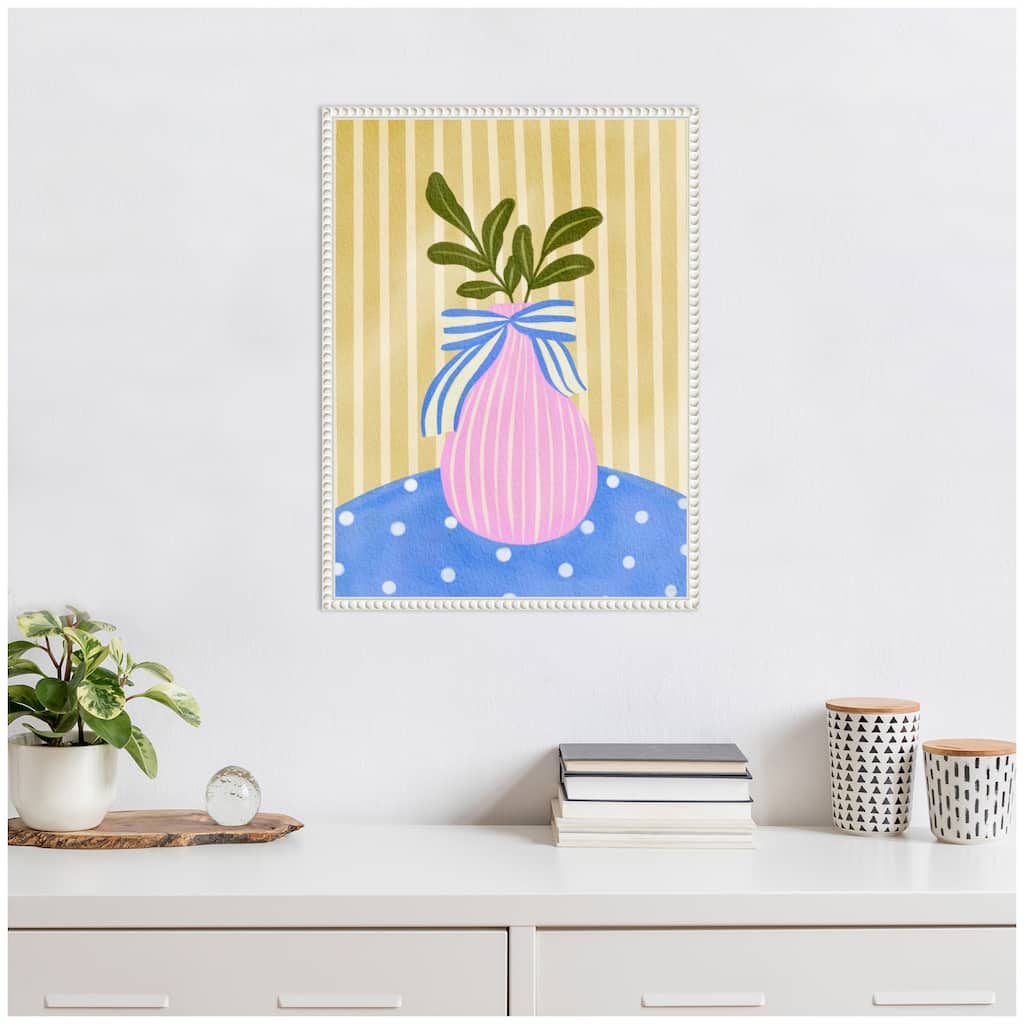 Kate and Laurel Sylvie Pink Vase Framed Canvas by Nikita Jariwala