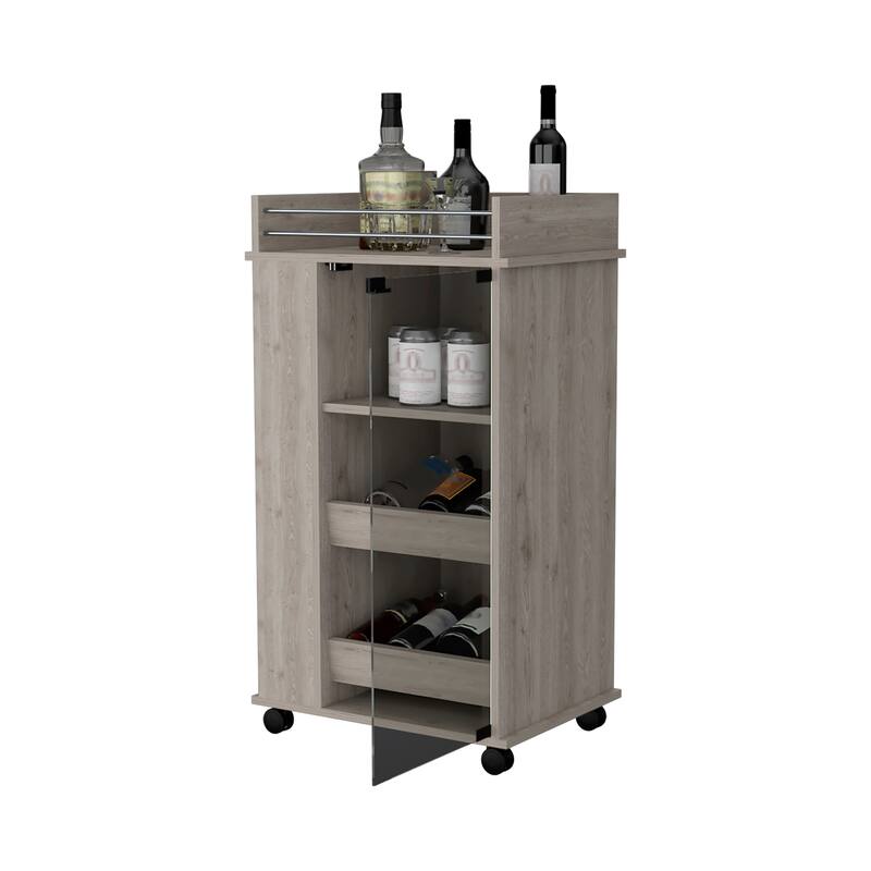 Baltimore Bar cart with Casters, Glass Door and 2-Side Shelf