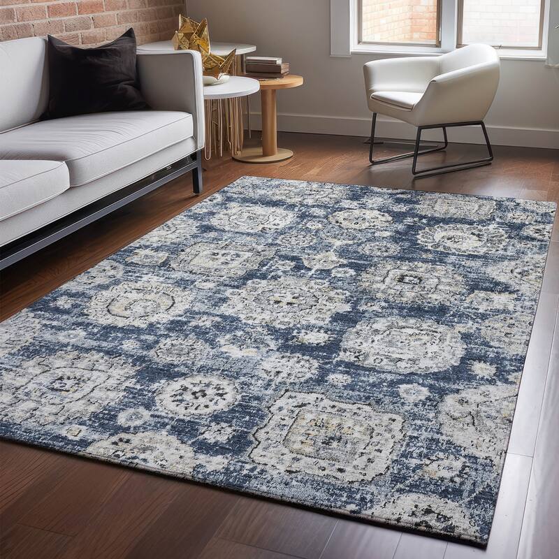 Premium Washable Super Soft Vintage Traditional Mayfield Rug - Navy - 9' x 12' - Rectangle