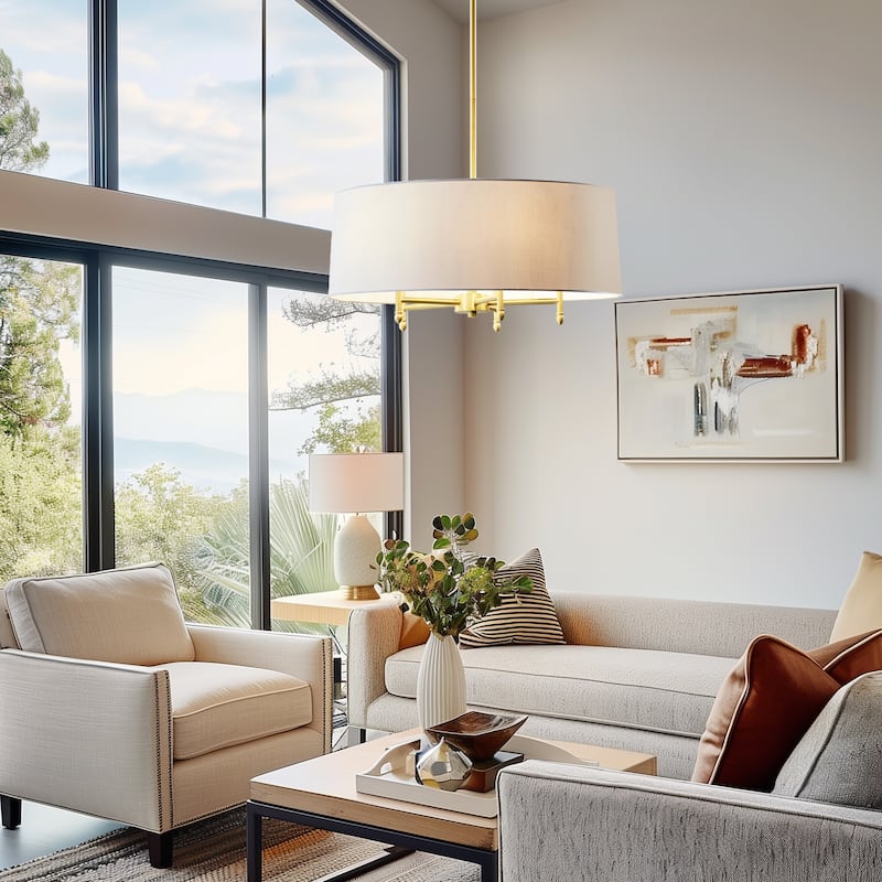Madison Park Signature Presidio 5-Light Dimmable Chandelier with Drum-shaped Fabric Shade & Adjustable Height