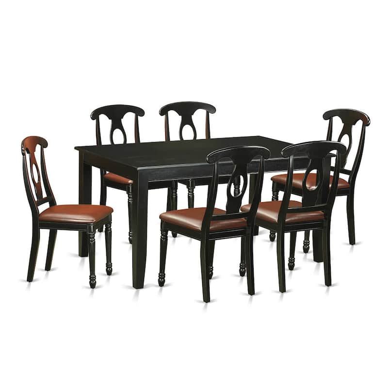 Kitchen Table Chair Set 7-Piece - Rectangular Dining Table with 6 Chairs - Faux Leather Seats - Black Finish
