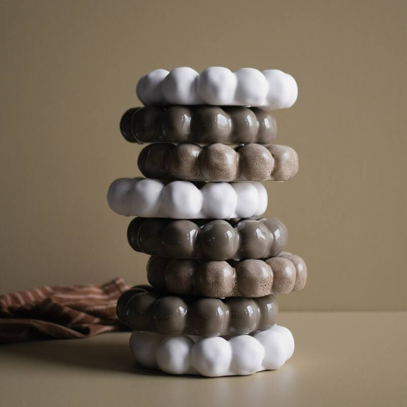 Rounded Shape Ceramic Plate Candle Holder - 6.75" - Beige