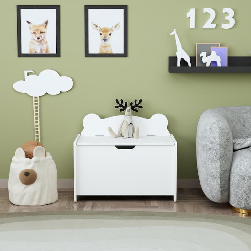 Kids Toy Box, Children Wooden Organizer Storage Chest with Safety Hinged Lid for Ages 2+ (White)
