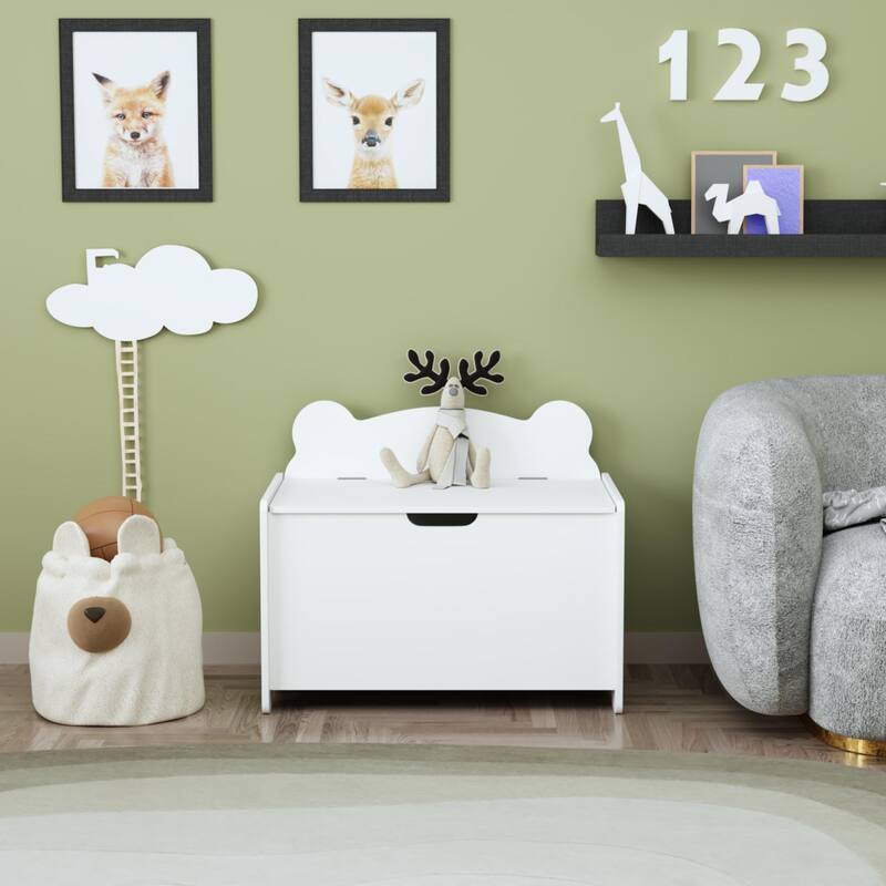 Kids Toy Box,Children Wooden Organizer Storage Chest With Safety Hinged Lid For Ages 2+