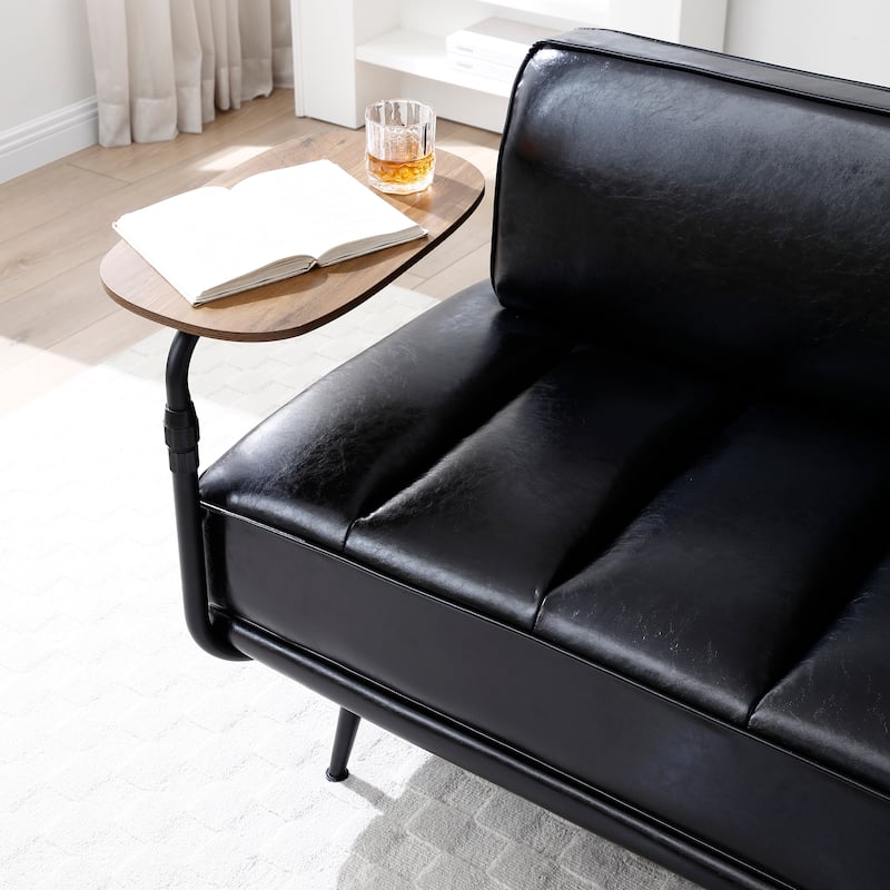 56.3"Width End of Bed Bench,Faux Leather Upholstered With side table,360-degree Swivel tray couch,Entryway Ottoman,Metal Legs