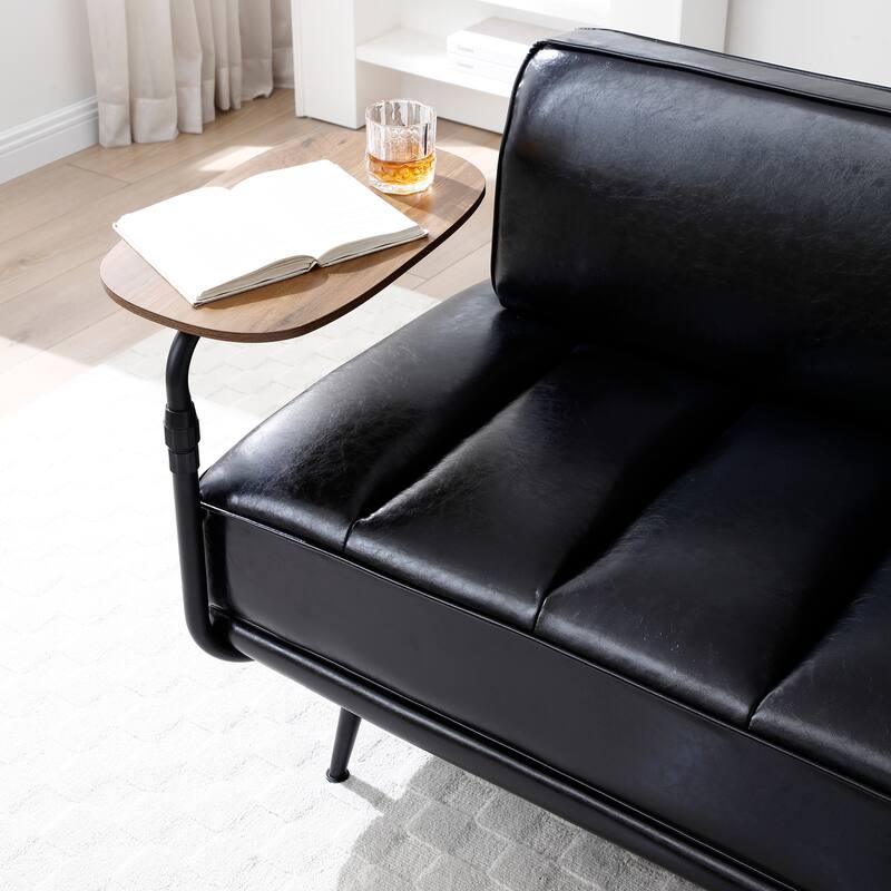 Faux Leather 55" End of Bed Bench with Rotating Tray, 2-Seater Ottoman Sofa with Gold Metal Legs for Bedroom, Living Room